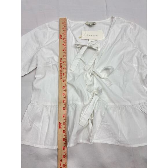 NWT Sim & Sam Tie Front Short Sleeve Top White Cotton Size S Cottage Prairie - Picture 4 of 7